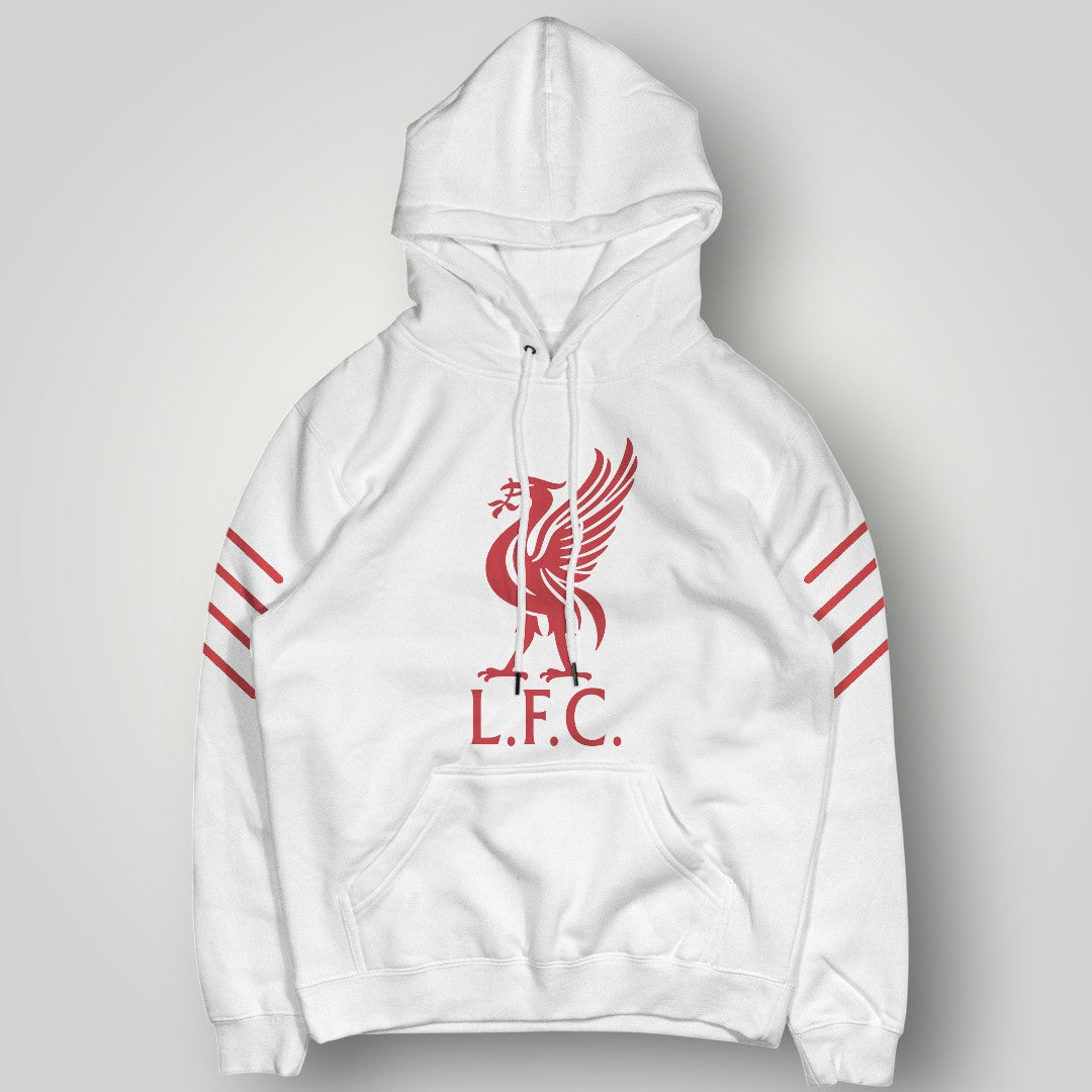 Liverpool F.C. Big Red Liver Bird Hoodie - Athletic L.F.C. Triple Stripe Sleeve Pullover