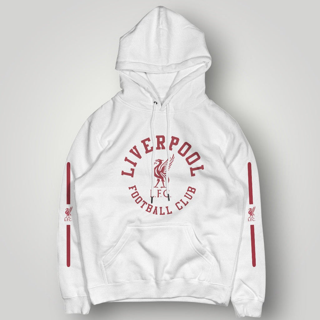Liverpool F.C. Retro Circle Crest Hoodie - Red Typography & Side Stripe Fan Edition