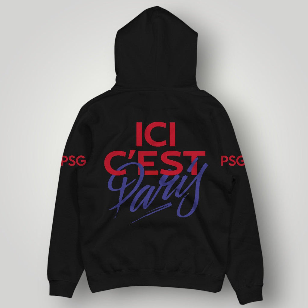 PSG Oversized Crest Hoodie - Black Signature Paris Saint-Germain Fan Pullover