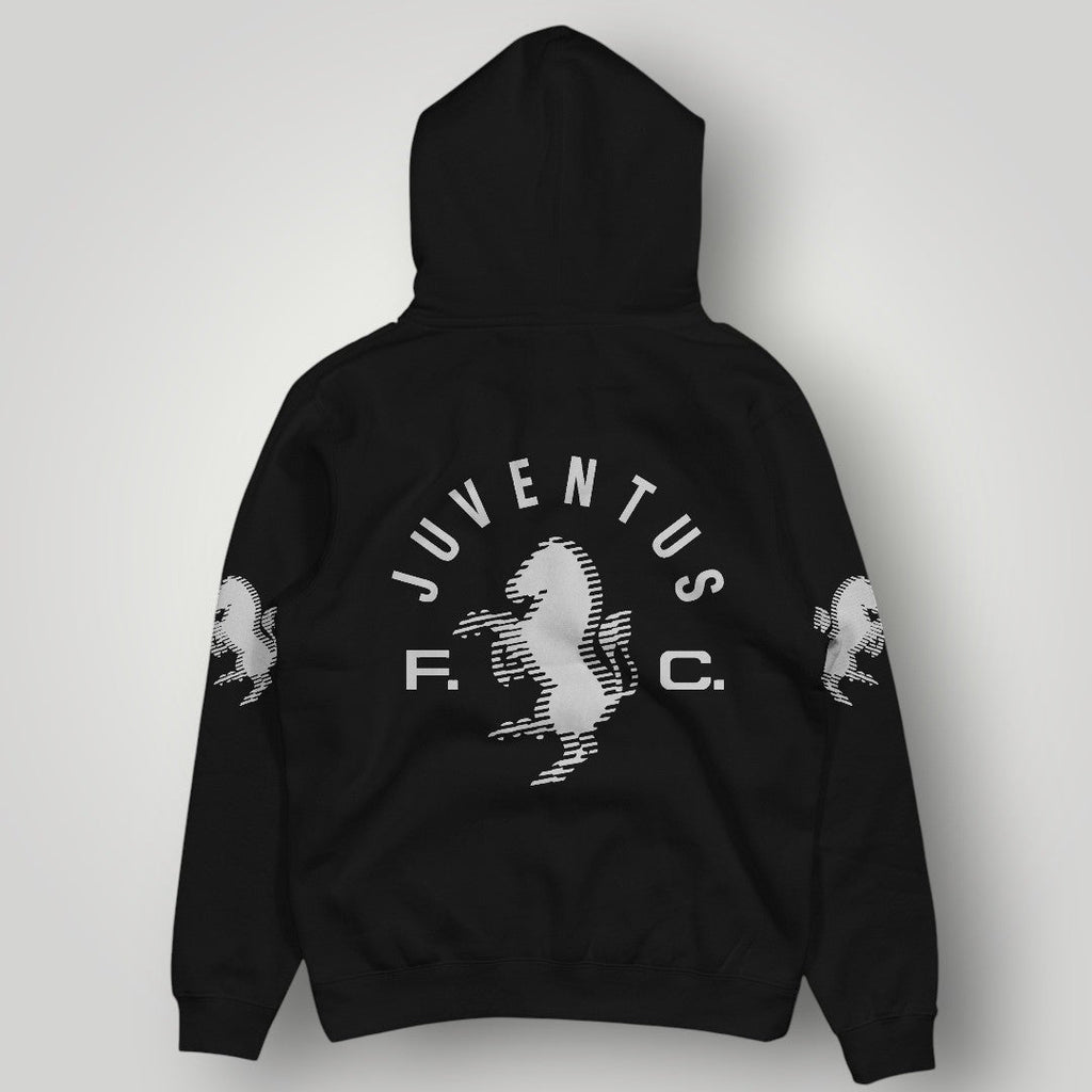 Juventus 3-Star Elite Black Hoodie - Heritage Zebra Sleeve Detail & Gold Star Edition
