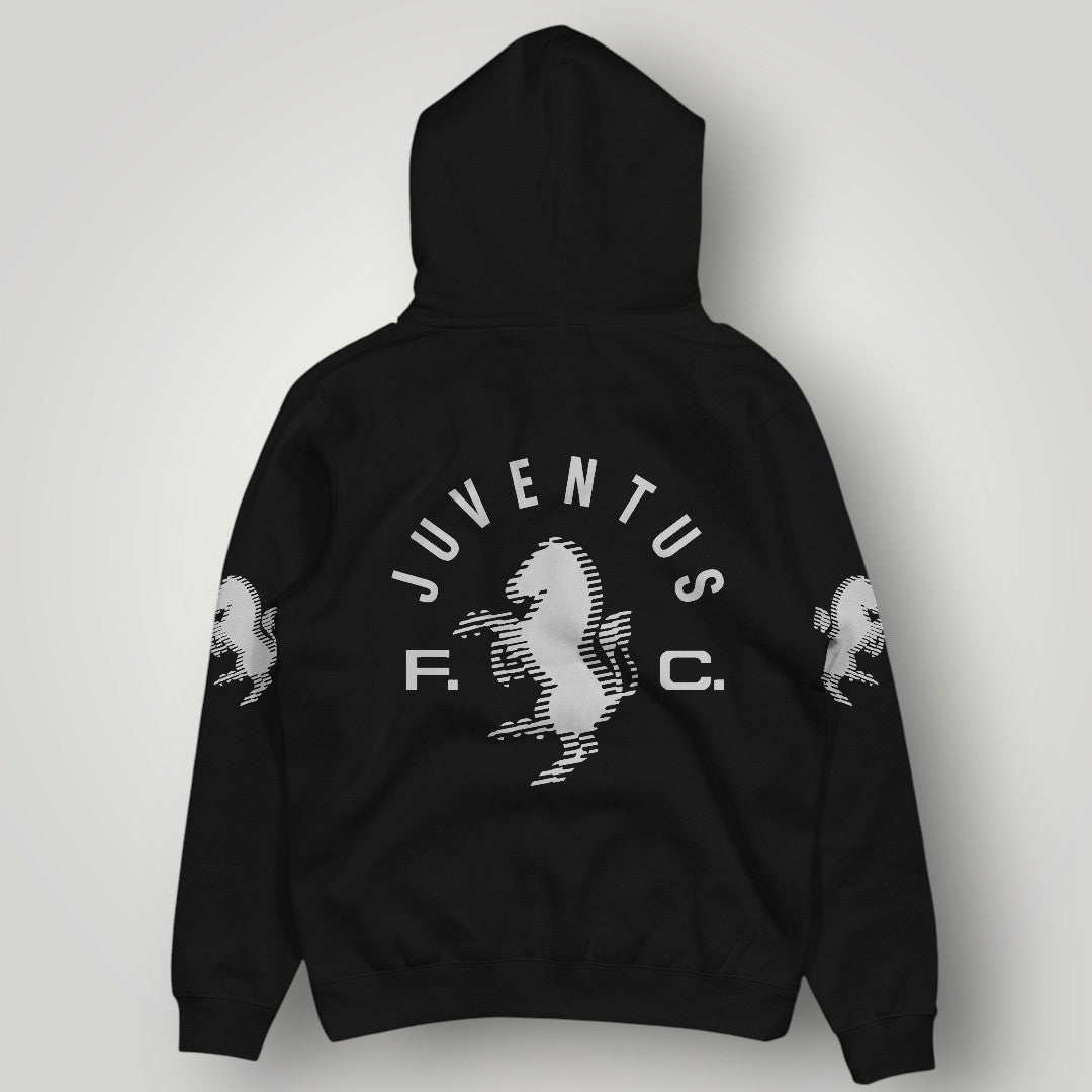 Juventus 3-Star Elite Black Hoodie - Heritage Zebra Sleeve Detail & Gold Star Edition
