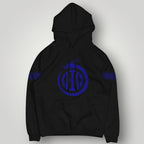 Inter Milan Dragon Crest Hoodie - Minimalist Blue IM Logo Pullover - White Nerazzurri Streetwear with Patterned Sleeves