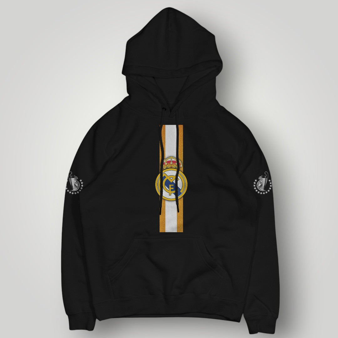 Real Madrid Royal Gold Stripe Hoodie - Black Elite Edition Champion Pullover