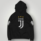 Juventus 3-Star Elite Black Hoodie - Heritage Zebra Sleeve Detail & Gold Star Edition